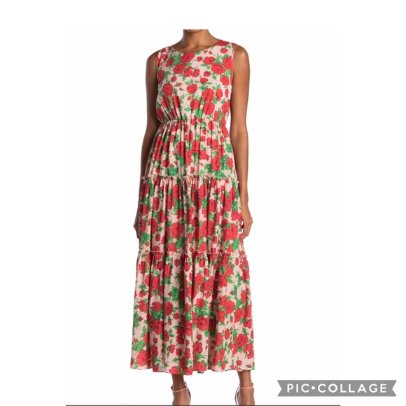 melloday Dresses & Skirts - NWT Melloday Floral Tiered Red Maxi Dress Summer